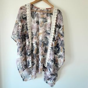 Floral and palm kimono